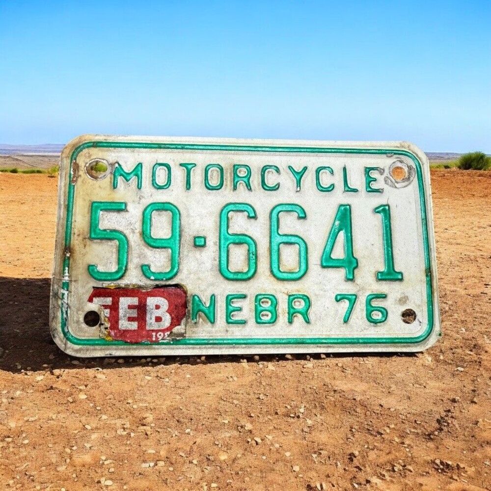 License Plate Vintage Motorcycle Sarpy County Nebraska 1976 59-6641 Rustic USA